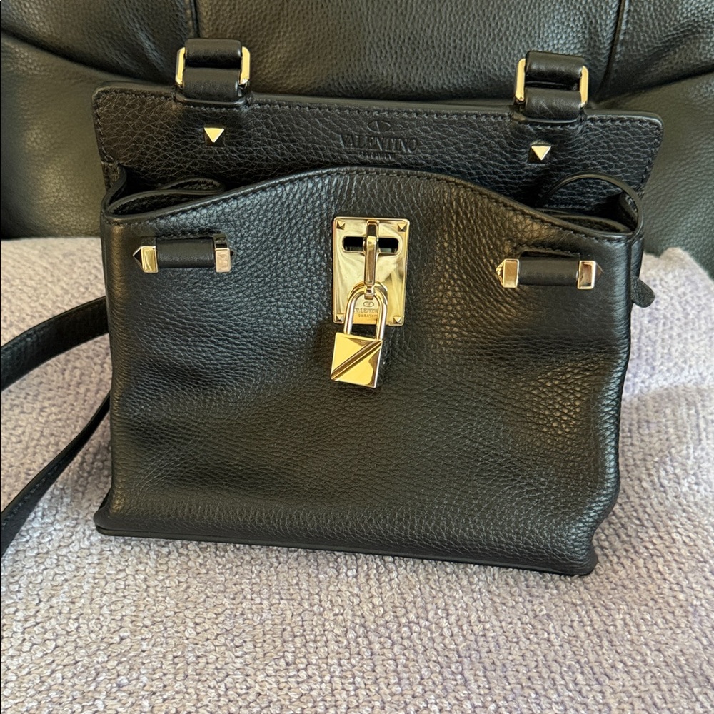 Valentino Black leather crossbody handBag with Gold Accents mini lock